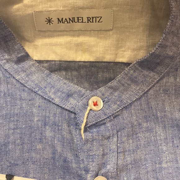 Manuel Ritz, band, Men's Light Blue, Flax Linen blend Button Down NWT $150 - Picture 11 of 12